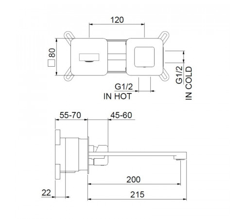 Смеситель для раковины Webert ONE-X OX830611441, черный/сталь