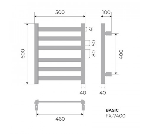 Полотенцесушитель электрический Fixsen BASIC 600х500 FX-7400F, графит