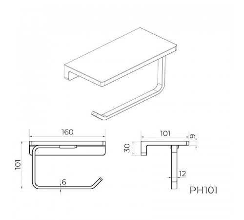 Держатель для туалетной бумаги с полочкой Knotlor PH101GM, оружейная сталь