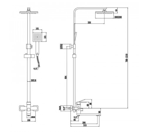 Душевая система Fmark FS8145-25H, черный