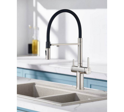 Смеситель для кухни с подключением фильтра для воды Rose R358L, сатин