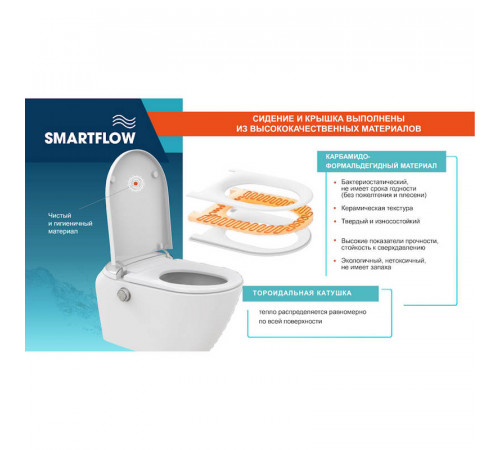 Умный унитаз SMARTFLOW безободковый с микролифтом SMF3017T-WH, белый