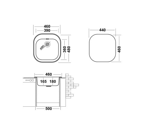 Кухонная мойка UKINOX Галант GAP460.480 -GT8K 0C, 48*46