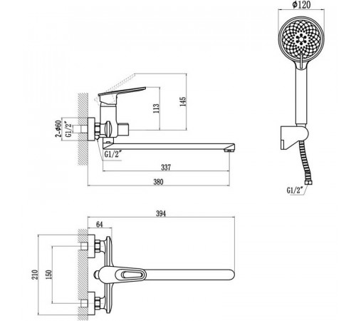 Смеситель для ванны Savol S-600609A, хром