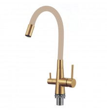 Смеситель для кухни с гибким изливом и подключением фильтра Esko Kitchen CL03GBG, золотой сатин/бежевый