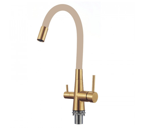 Смеситель для кухни с гибким изливом и подключением фильтра Esko Kitchen CL03GBG, золотой сатин/бежевый