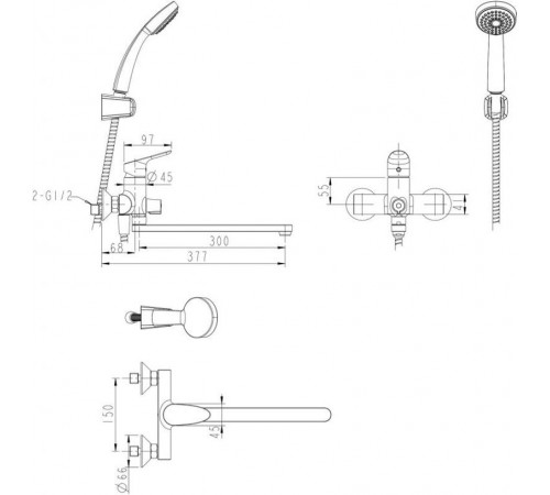 Смеситель для ванны Bravat Drop F64898C-LB, хром