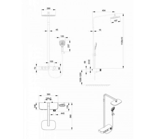 Душевая система с термостатом Bravat Cobble F6389423CP-A1-ENG, хром