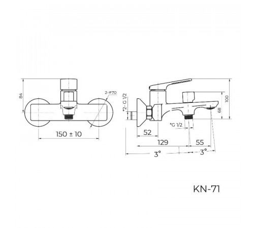 Смеситель для ванны Knotlor KN-71/BL, черный