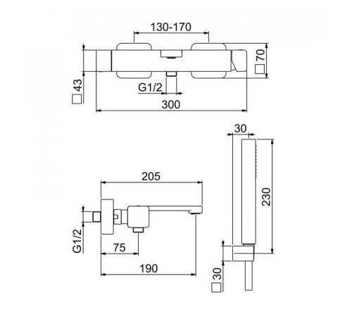 Смеситель для ванны Webert One-X OX850101441, чернай/сталь