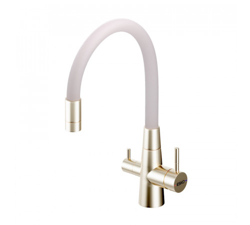 Смеситель для кухни с гибким изливом и подключением фильтра Esko Kitchen CL03GBG, золотой сатин/бежевый