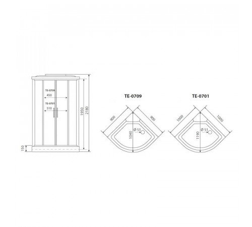 Душевая кабина Timo Eco TE-0709, 90x90x215