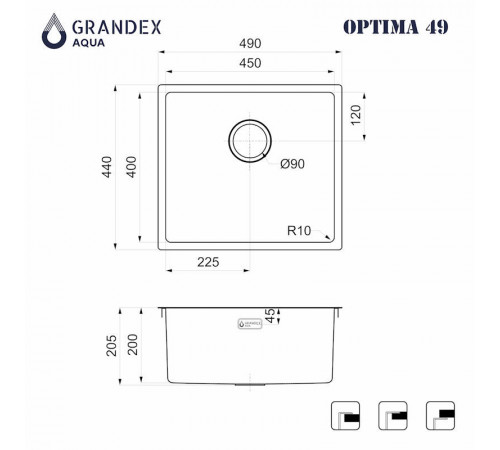 Кухонная мойка Grandex Aqua Optima 5010863, графит