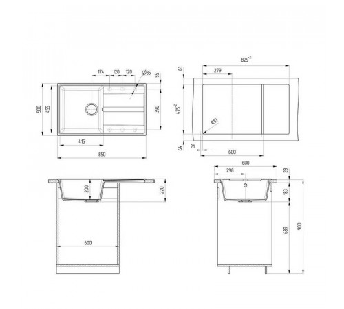 Кухонная мойка Ulgran Quartz Prima 850-10, песок