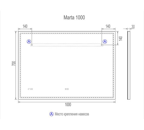 Зеркало VIGO Marta Luxe 1000, 100 см