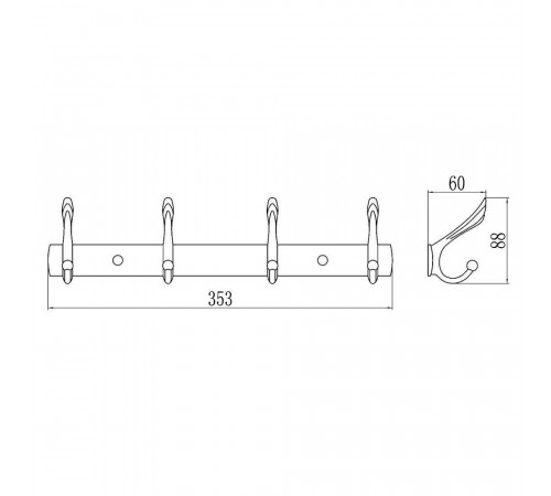 Планка с крючками Savol S-06204H, черный