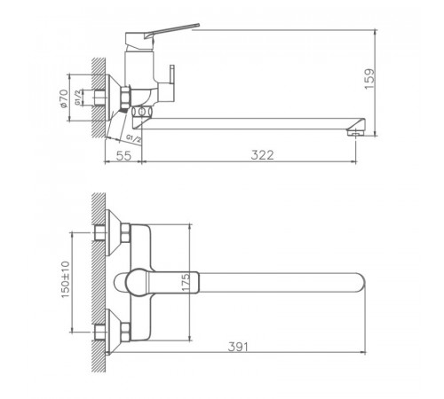 Смеситель для ванны Haiba HB22559, хром