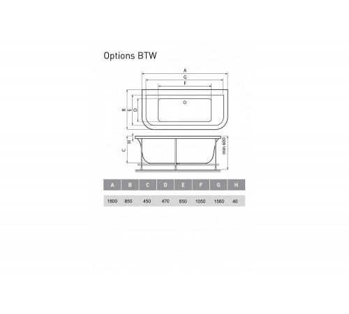 Ванна акриловая Vayer Options BTW Гл000006810, 180x85