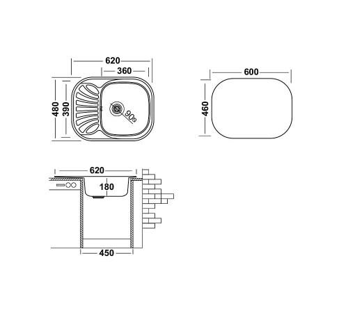 Кухонная мойка UKINOX Галант GAP620.480 -GT8K 1R, 48*62