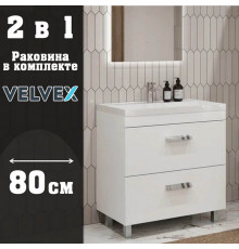 Тумба с раковиной напольная Velvex Orlando tn.ORL.CLA.80.2Y белый матовый, 80 см