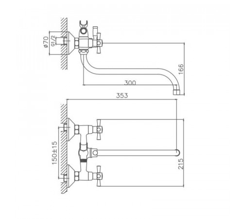 Смеситель для ванны Cron CN22142-12, зеленый