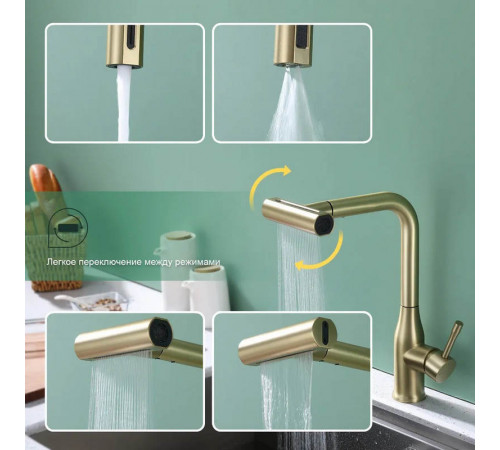 Смеситель для кухни с мультифункциональным изливом Splenka S206.49.03, золотой сатин