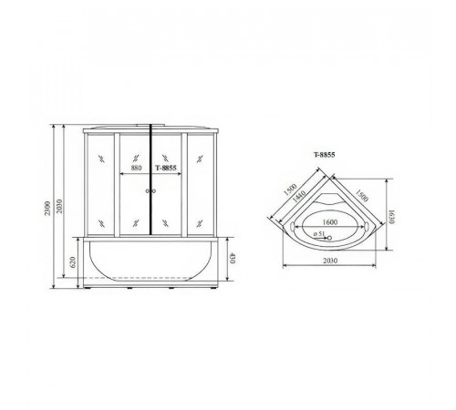 Душевая кабина (душевой бокс) Timo Comfort Fabric Glass T-8855F, 150x150x220