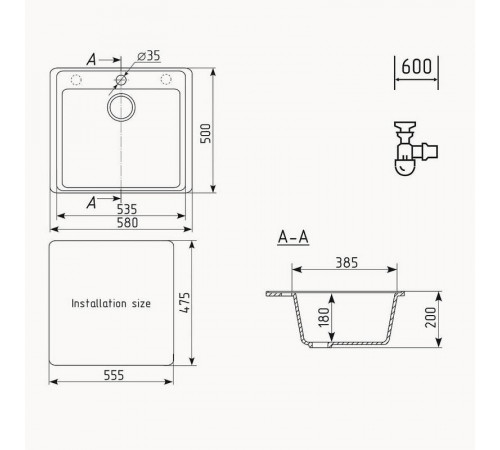 Кухонная мойка Ulgran Quartz Forte 580-05, бетон