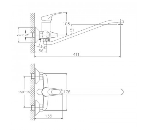 Смеситель для ванны Haiba HB2213-1, хром