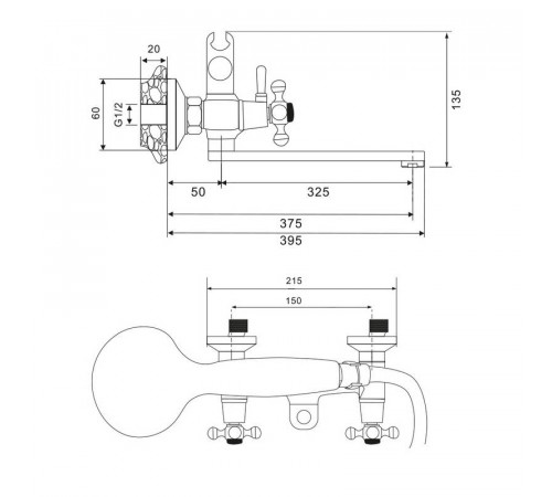 Смеситель для ванны WesnaArt RASSVET RAS02-320, хром