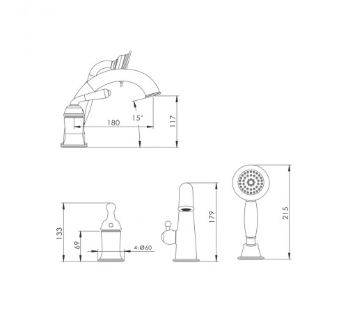 Смеситель на борт ванны Rose R0212Q, бронза