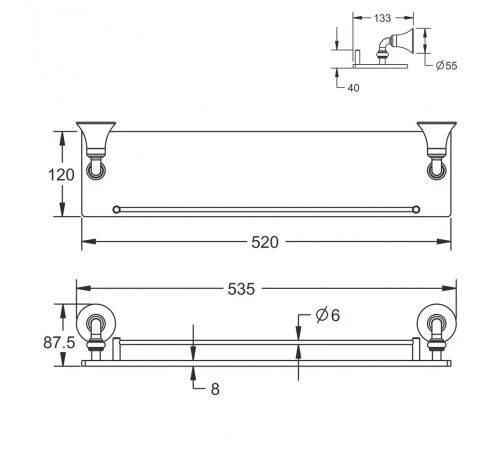 Полка стеклянная Rose RG1219, хром