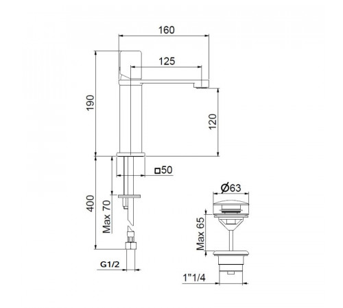 Смеситель для раковины Webert ONE-X OX830102441, черный/сталь