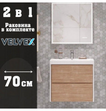Тумба с раковиной подвесная Velvex Gesso tp.GES.9696.70.2Y белый матовый/дуб сонома, 70 см