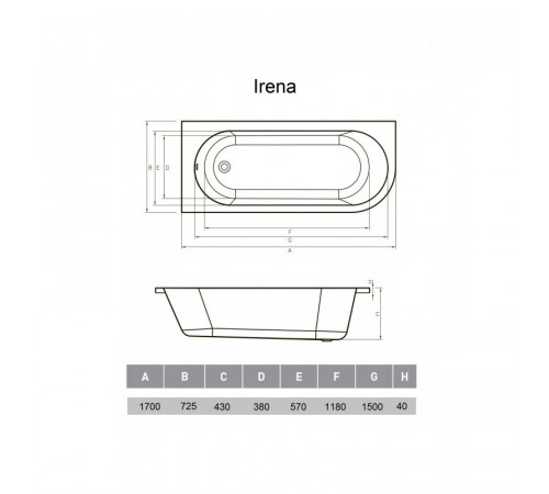 Ванна акриловая левосторонняя Vayer Irena Гл000026131, 170х72