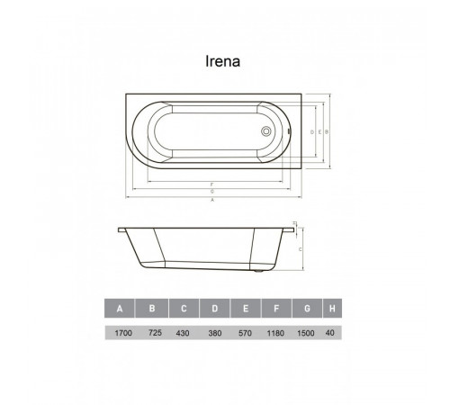 Ванна акриловая правосторонняя Vayer Irena Гл000026132, 170х72