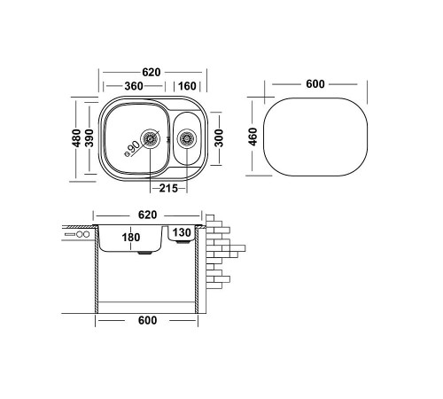 Кухонная мойка UKINOX Галант GAP620.480 15GT8K 2L, 48*62