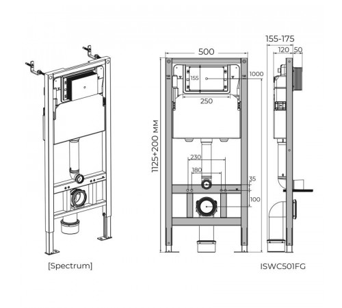 Инсталляция для подвесного унитаза Knotlor ISWC501FG, бирюзовый