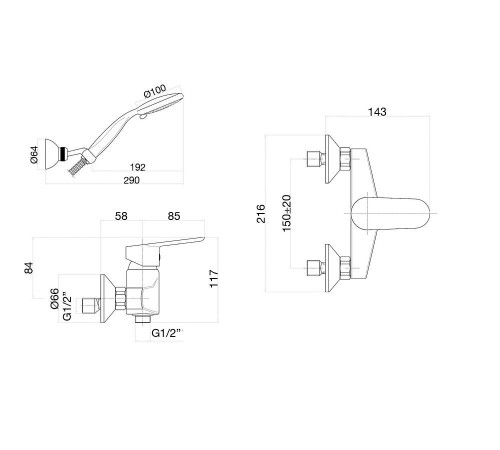 Смеситель для душа Fiore KEVON CHIC 81TX6510, хром/синий