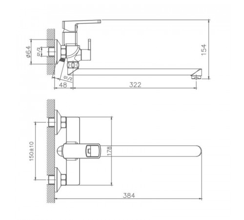 Смеситель для ванны Haiba HB22176, хром