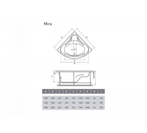 Ванна акриловая угловая Relisan MIRA Гл000000547, 150x150