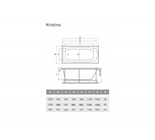 Ванна акриловая Relisan KRISTINA Гл000023015, 180x80