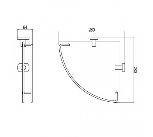 Полка угловая стеклянная Savol S-009973, хром