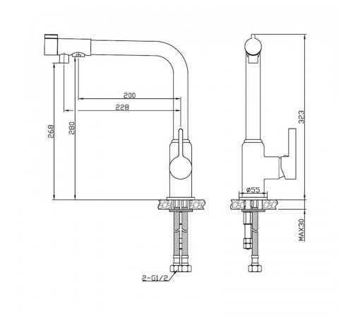 Смеситель для кухни с подключением фильтра Esko Kitchen K23, хром