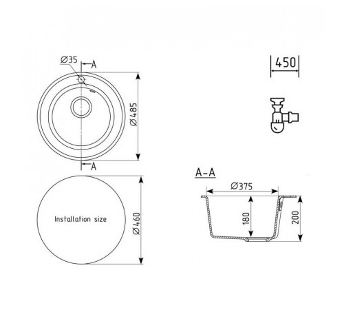 Кухонная мойка Ulgran Quartz Nora 485-09, мокрый асфальт