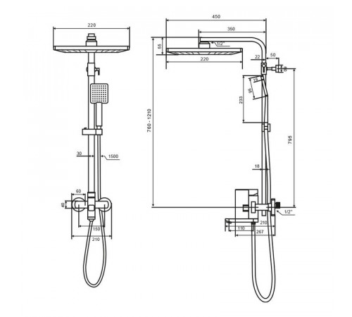 Душевая система WesnaArt KUBUS KUB13-314Black, черный