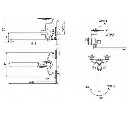 Смеситель для ванны Bravat LOOP F6124182CP-02L-RUS, хром