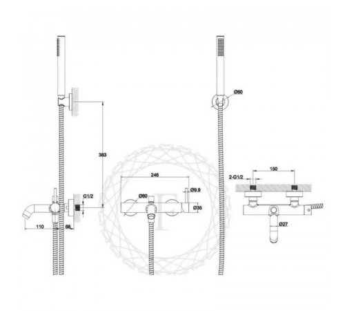 Смеситель для ванны FILARETE Roun FL2120BG, графит