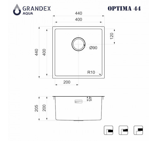 Кухонная мойка Grandex Aqua Optima 501135, сатин