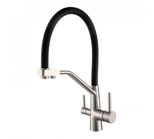 Смеситель для кухни с гибким изливом и подключением фильтра Esko Kitchen K25 B, сатин/черный
